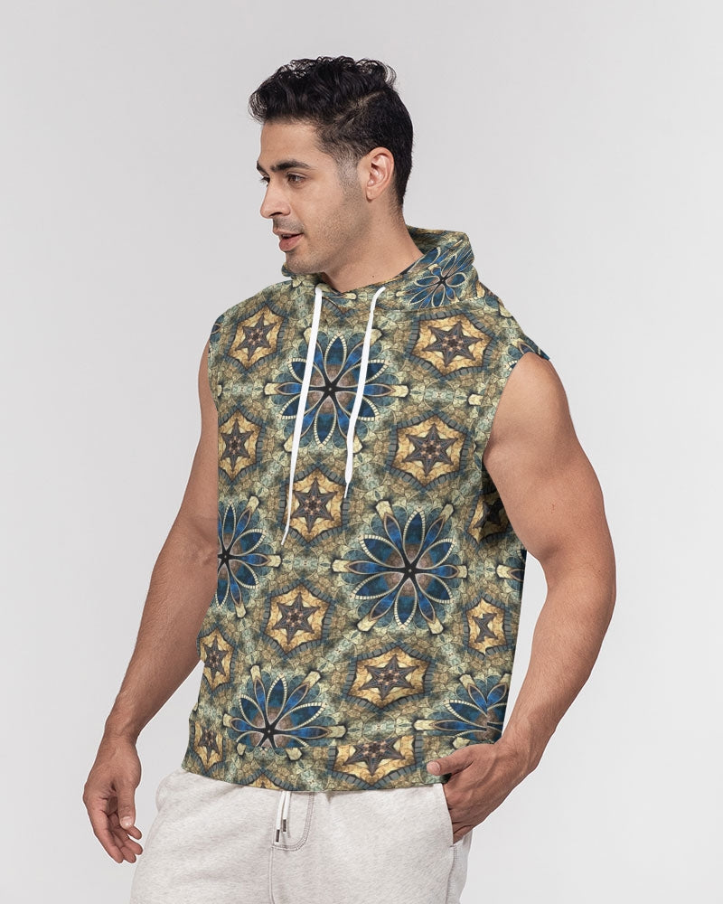 Green & Dark Blue almost star pattern. Men's All-Over Print Heavyweight Sleeveless Hoodie