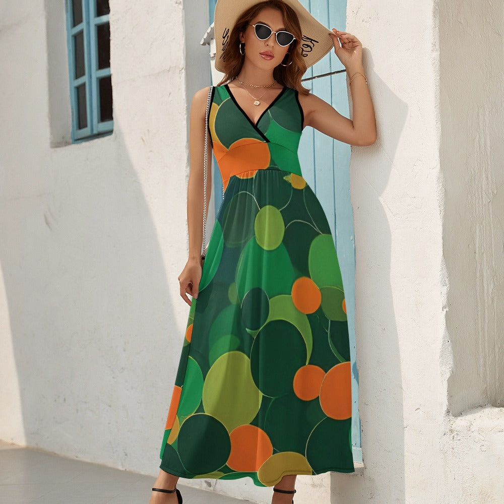 Orange and green ball pattern Ladies Sleeveless Dress