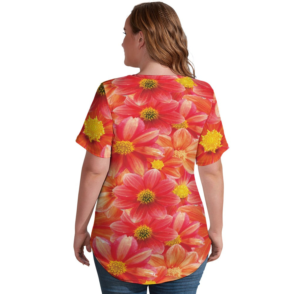 2024 New V Neck Short-sleeve Women Shirt Printed