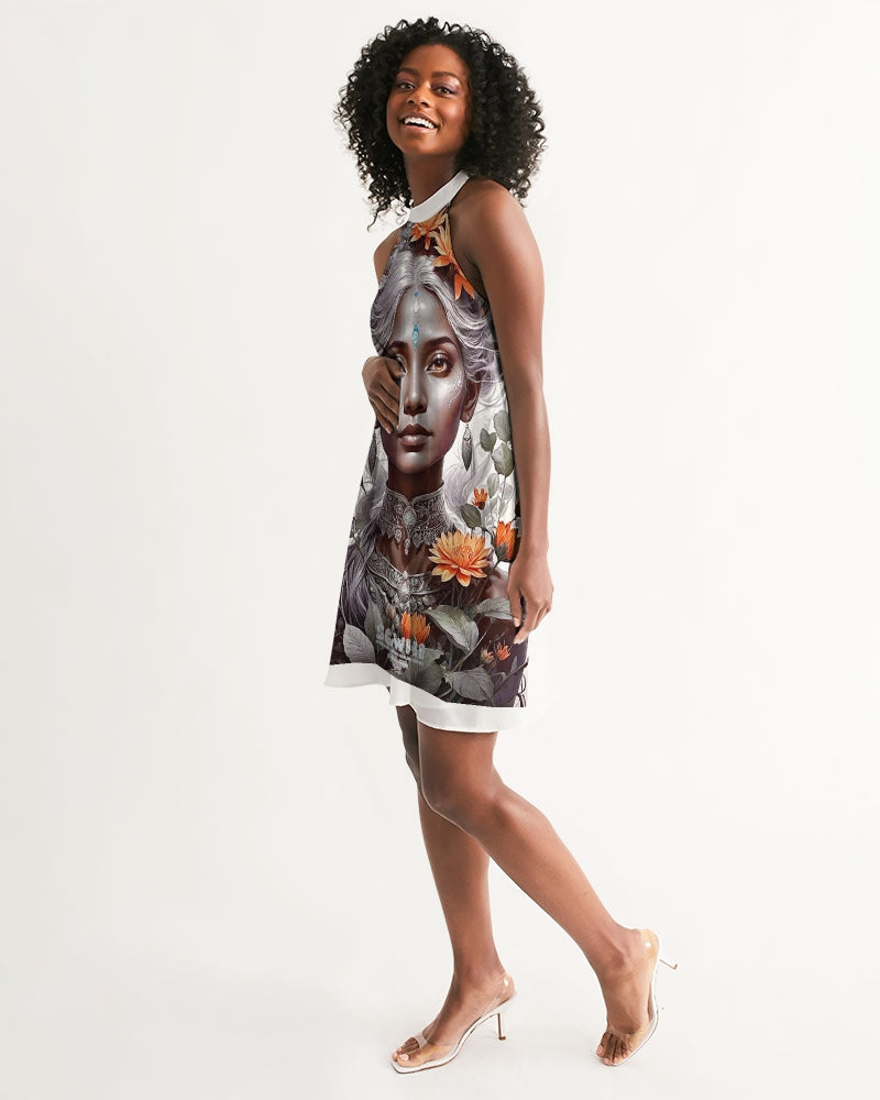 Blossom Indian Grey sister Women's All-Over Print Halter Dress