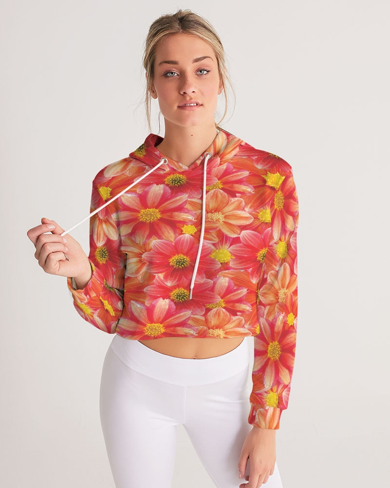 Beautiful blood orange flower design Women's All-Over Print Cropped Hoodie