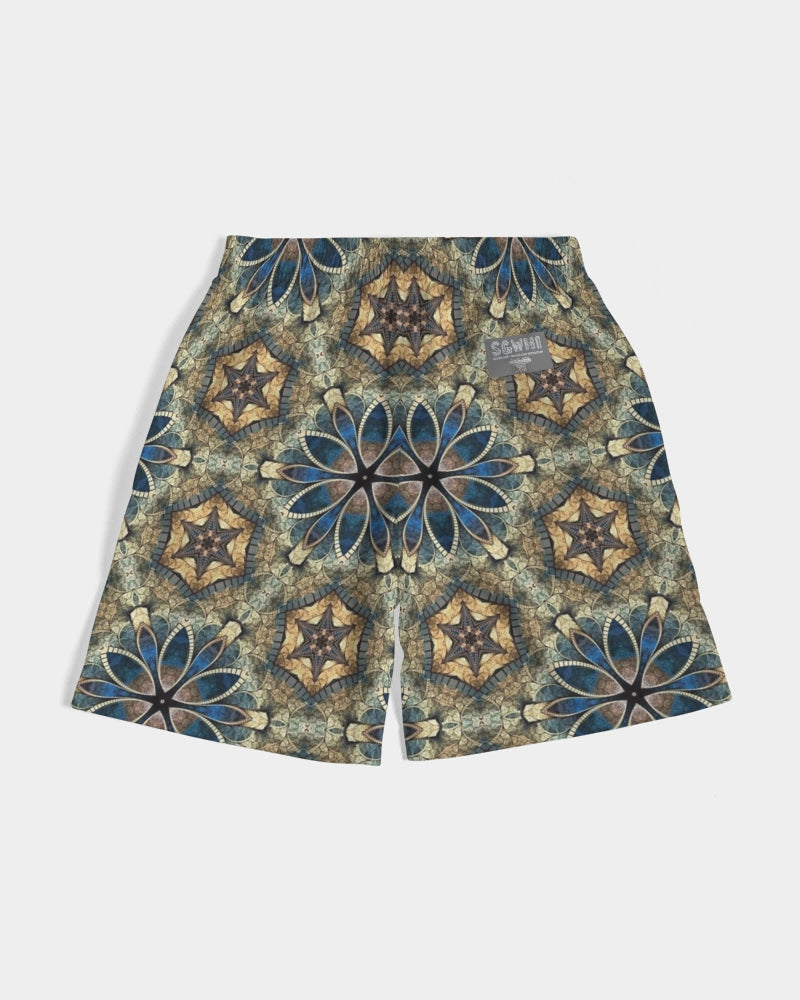 Green & Dark Blue almost star pattern. Men's All-Over Print Jogger Shorts