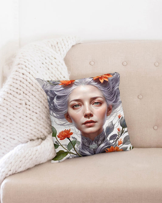 Beautiful white sister grey hair blossom Throw Pillow Case 16"x16"