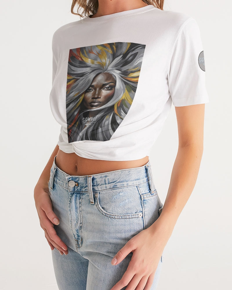 Black Sister Collection [Part 1 ] Women's All-Over Print Twist-Front Cropped Tee