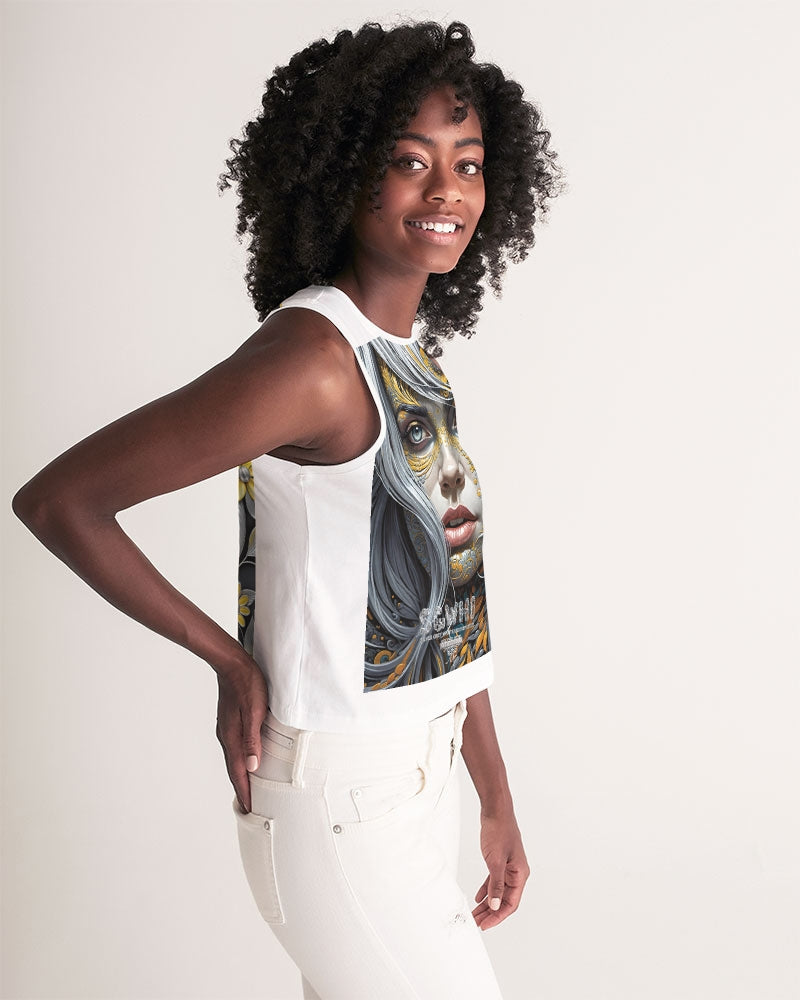 Sweet Silver Yellow Flower Grey Hair sister.[Part three] Women's All-Over Print Cropped Tank