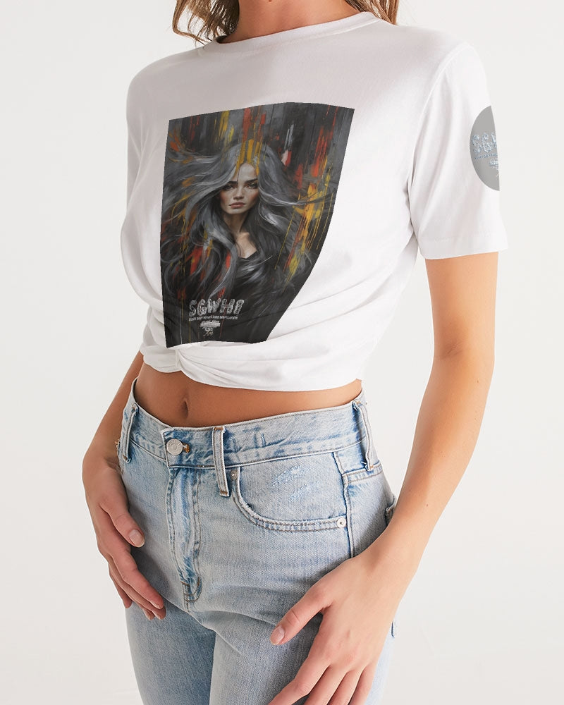 Beautiful white Sister [Part two collection] Women's All-Over Print Twist-Front Cropped Tee