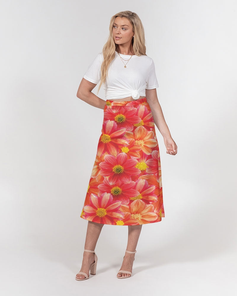 Beautiful blood orange flower design Women's All-Over Print A-Line Midi Skirt