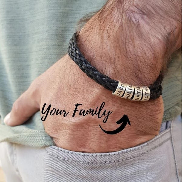 Engraved titanium Beads Leather Bracelet [Handsome silver fox]