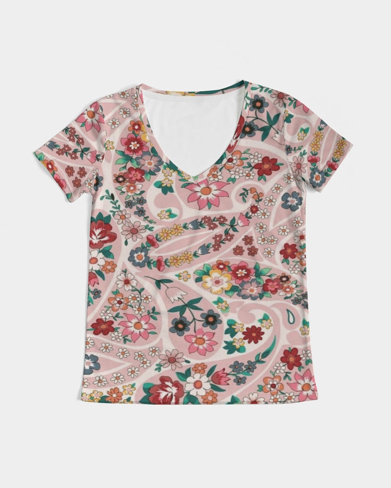 Pink abstract Pretty Sisters Women's All-Over Print V-Neck Tee