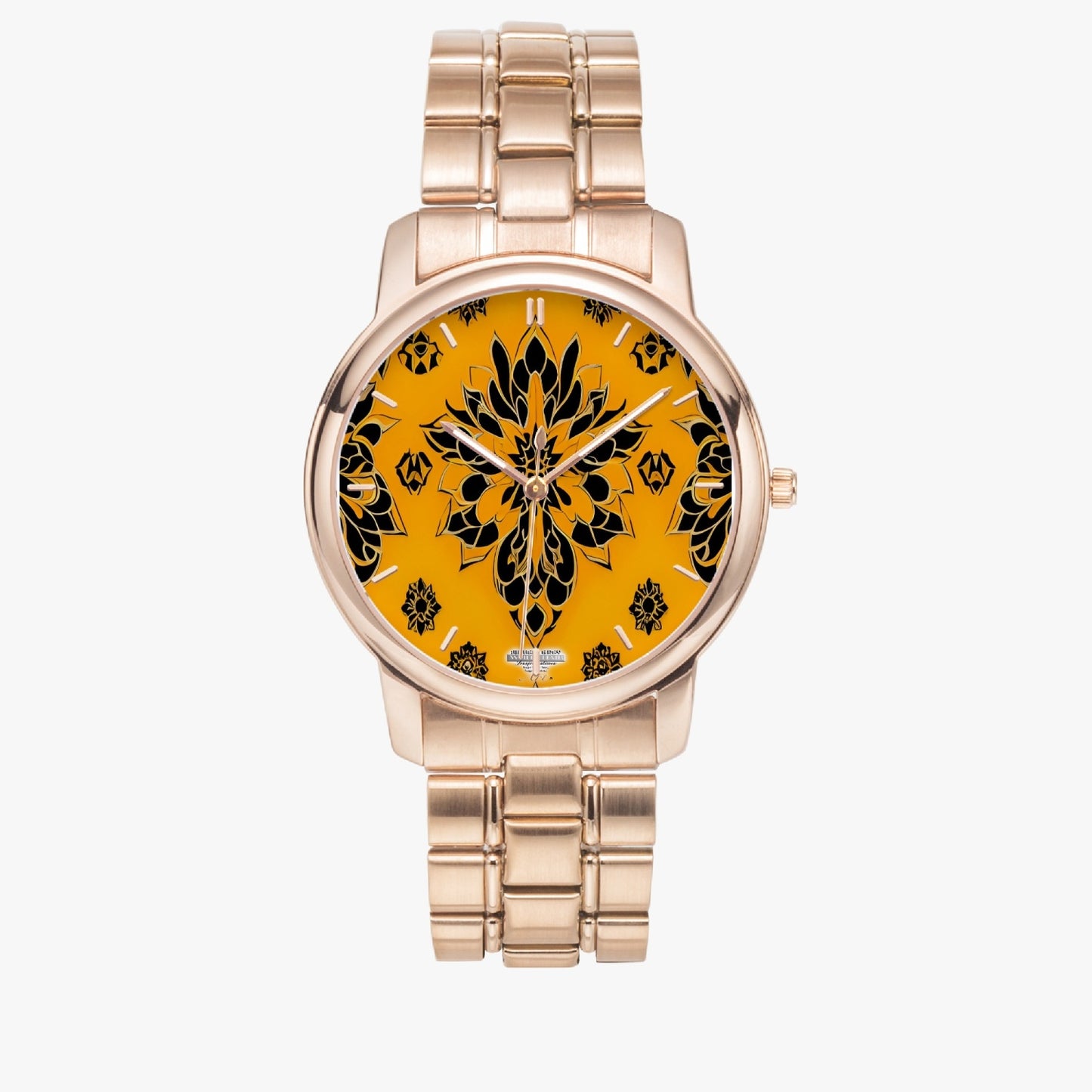 Orange and black royal pattern Folding Clasp Type Stainless Steel Quartz Watch (With Indicators)