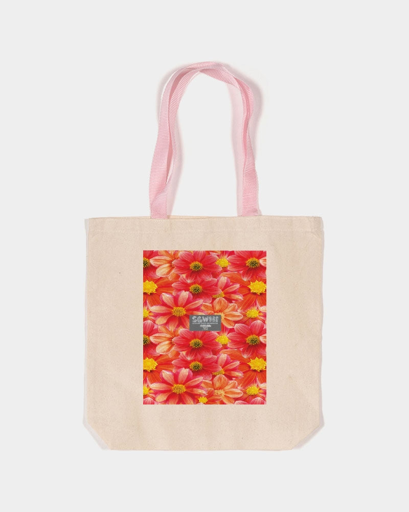 Beautiful blood orange flower design Canvas Tote with Contrast-Color Handles | Q-Tees