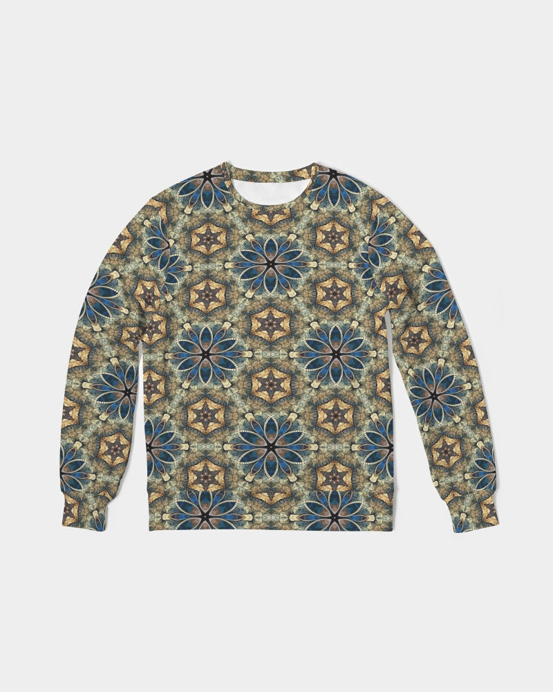 Green & Dark Blue almost star pattern. Men's All-Over Print Classic French Terry Crewneck Pullover