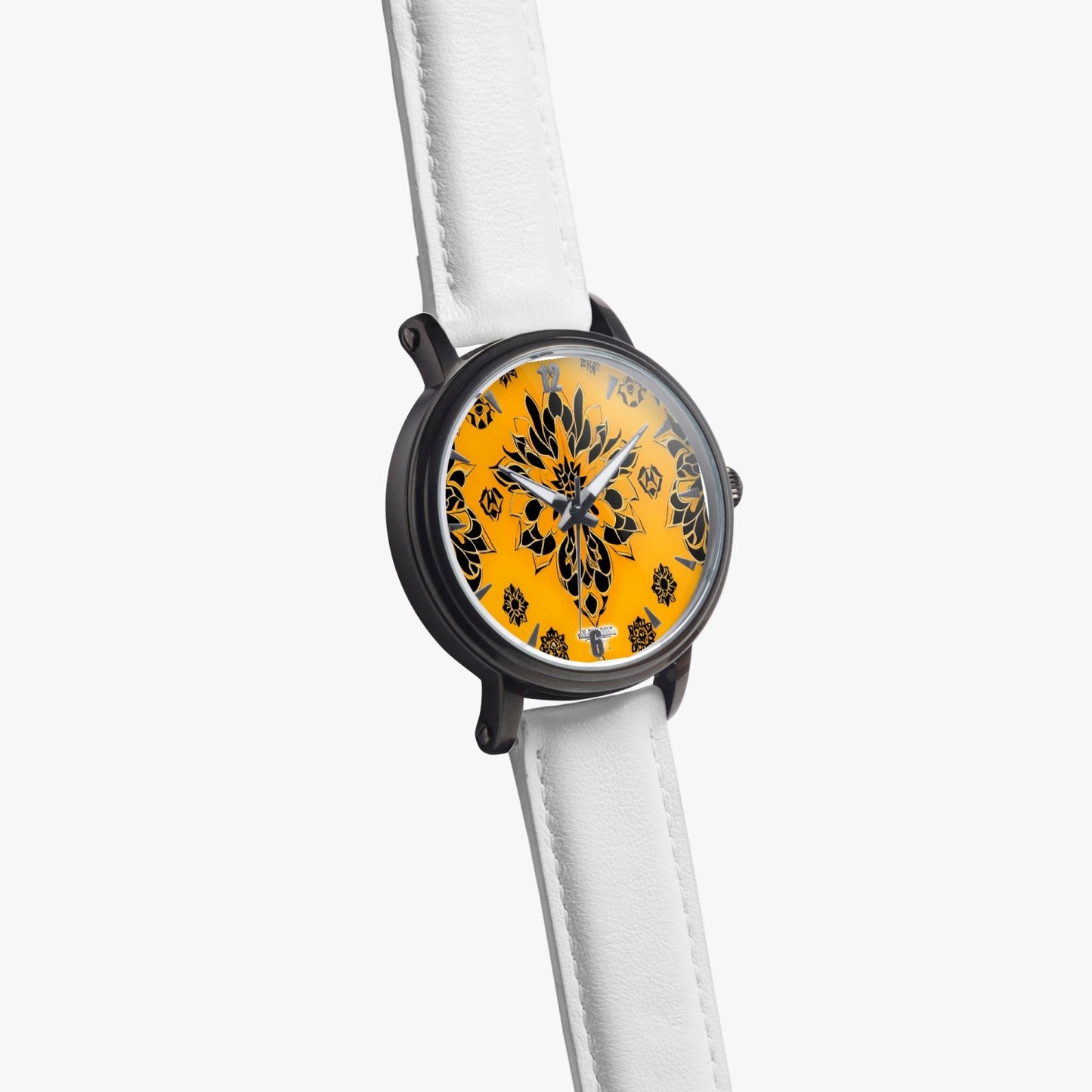 Orange and black royal pattern 46mm Unisex Automatic Watch(Black)