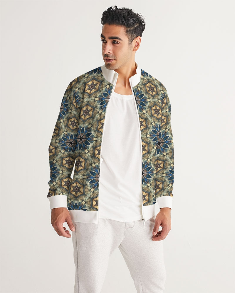 Green & Dark Blue almost star pattern. Men's All-Over Print Track Jacket