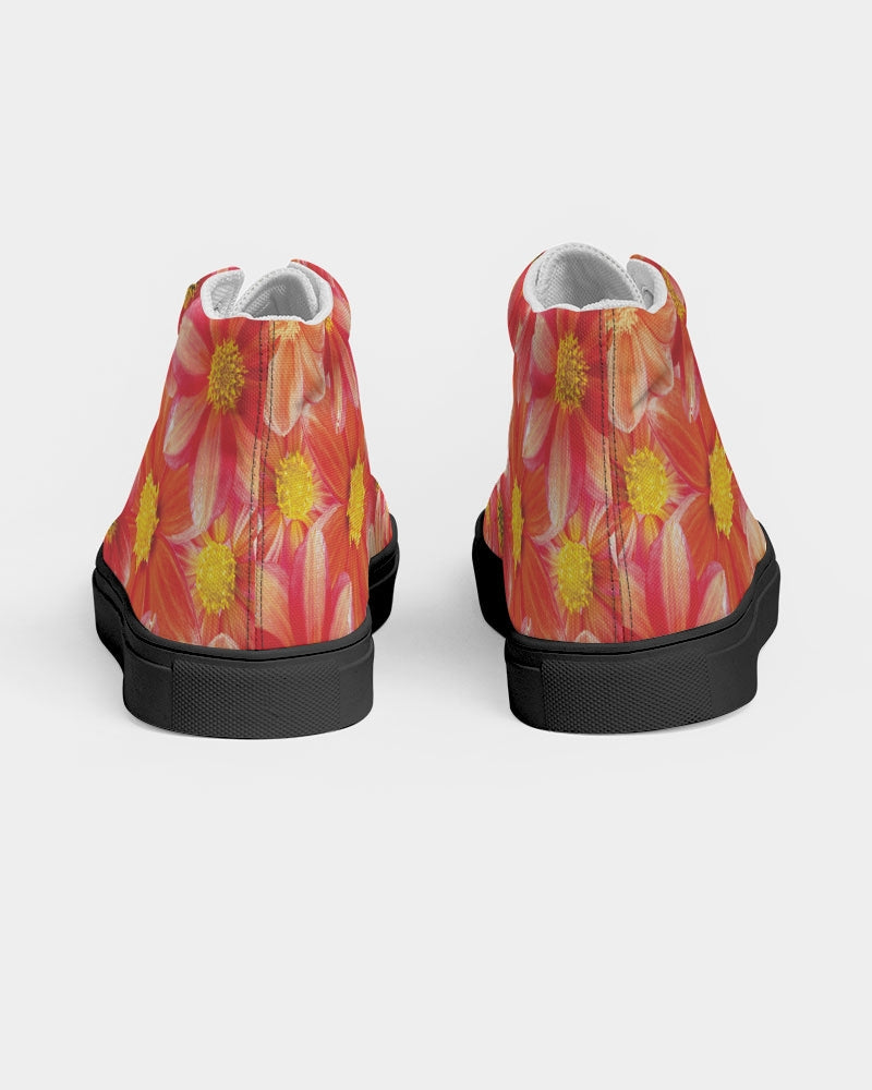 Beautiful blood orange flower design Women's Hightop Canvas Shoe - Black