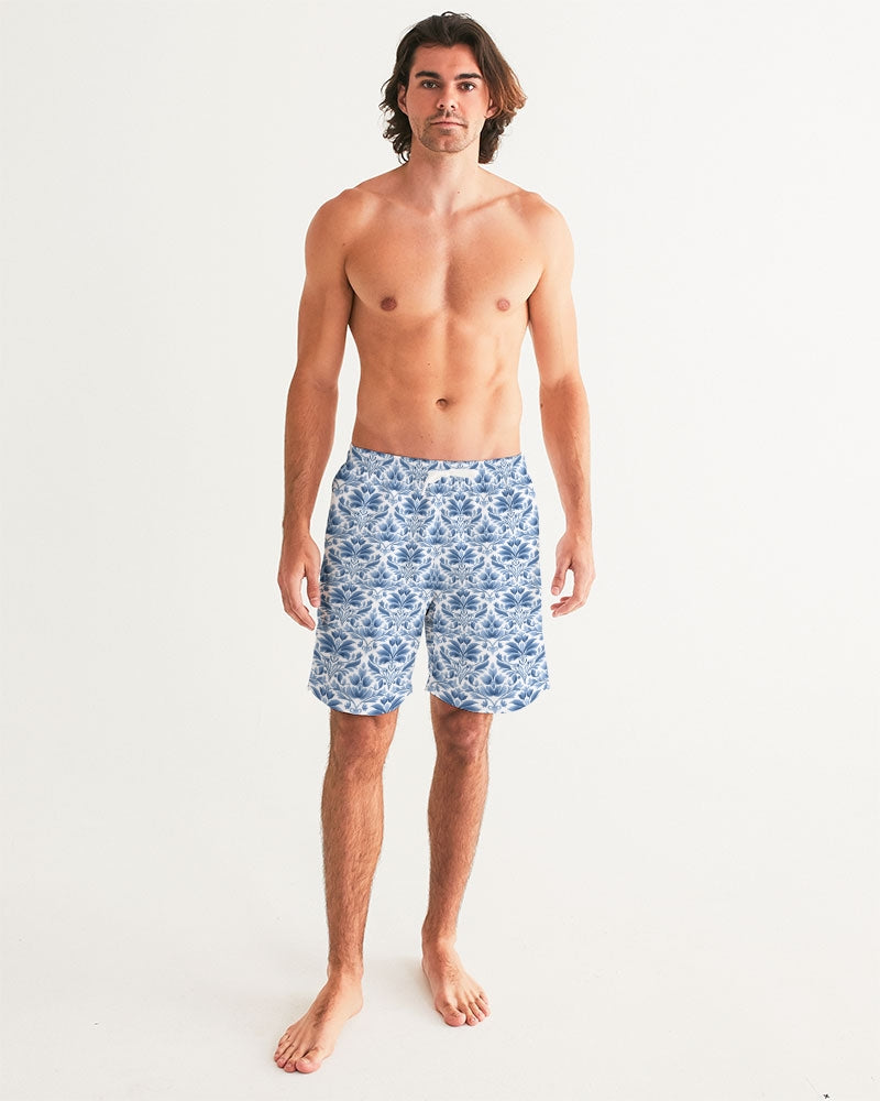 light blue Royal patten  Men's All-Over Print Swim Trunk