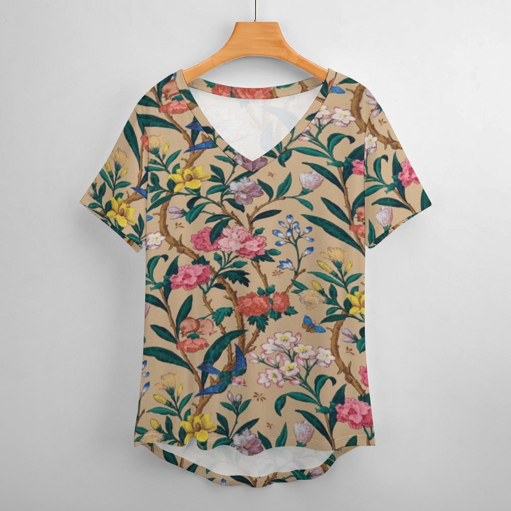 2024 New V Neck Short-sleeve Women Shirt Printed