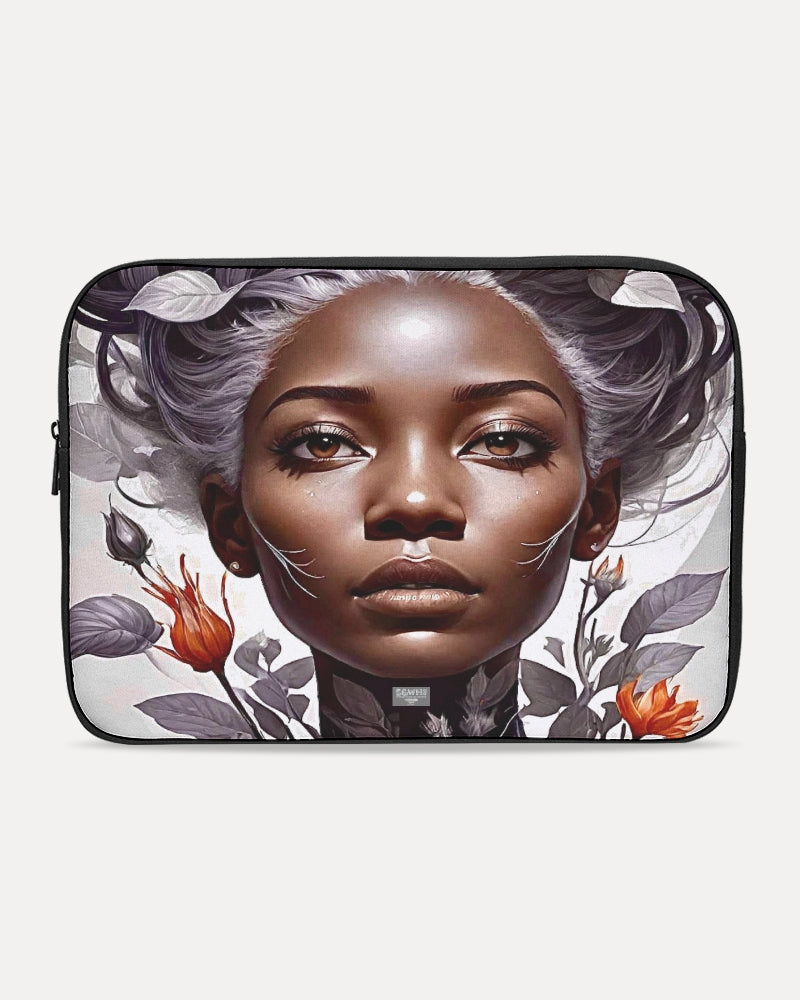 Beautiful black silver grey hair blossom women Laptop Sleeve