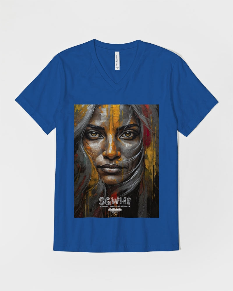 South Asian silver grey white hair sisters portrait  Unisex Jersey V-Neck Tee | Bella + Canvas