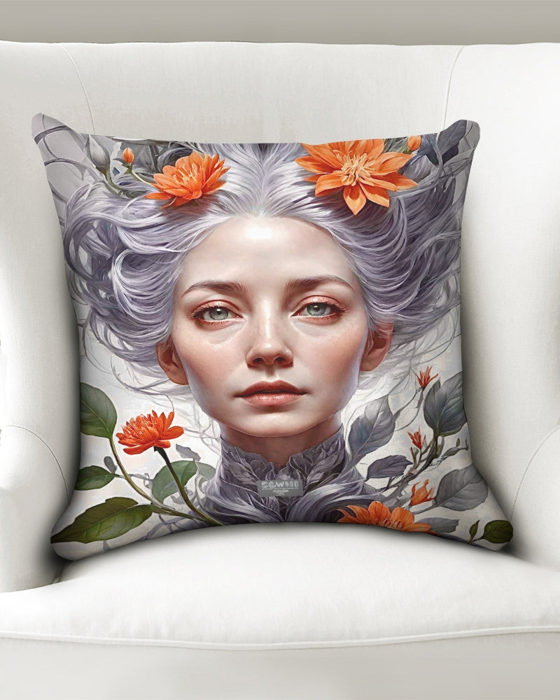 Beautiful white sister grey hair blossom Throw Pillow Case 18"x18"