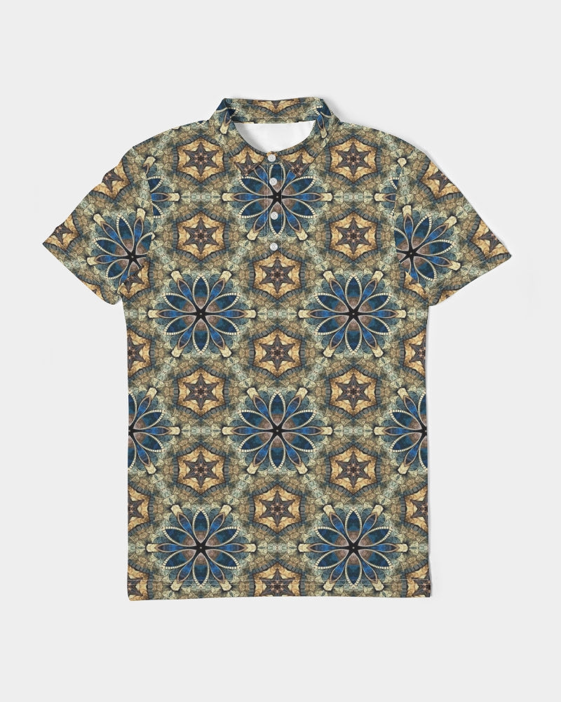 Green & Dark Blue almost star pattern. Men's All-Over Print Slim Fit Short Sleeve Polo