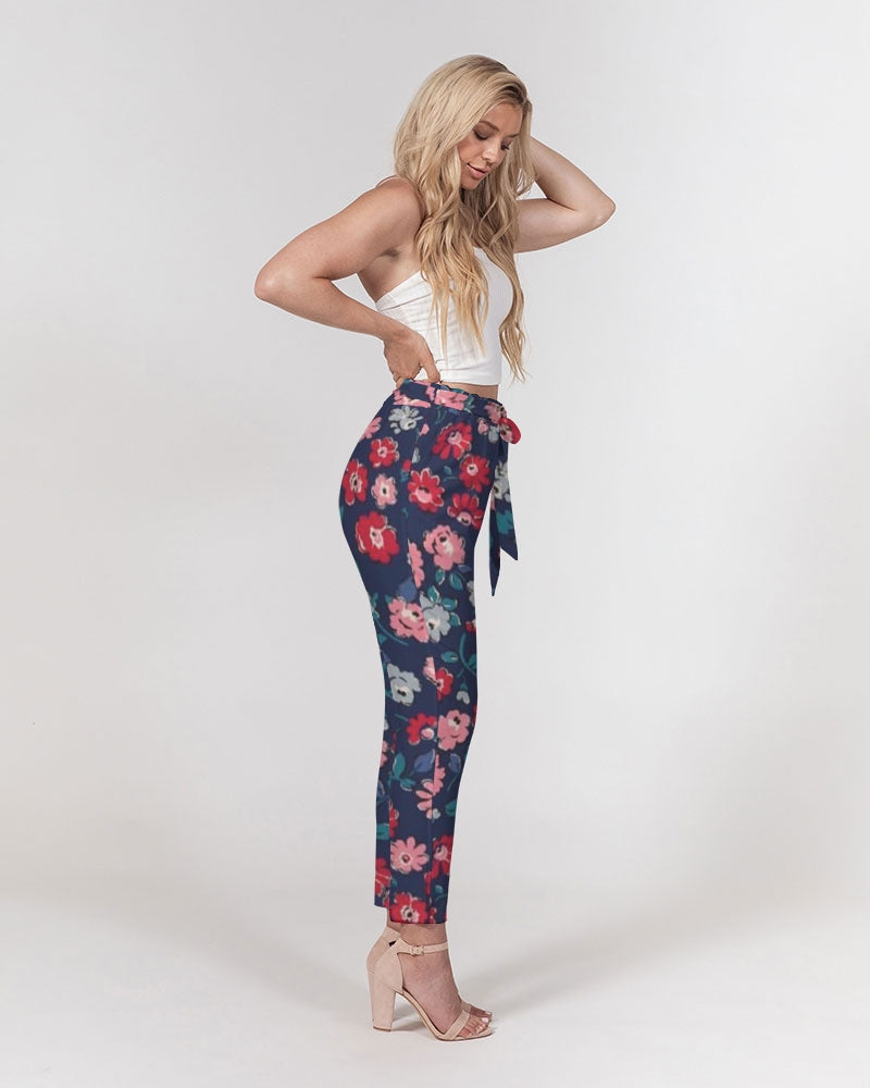 Midnight blue pretty glance.  Women's All-Over Print Belted Tapered Pants