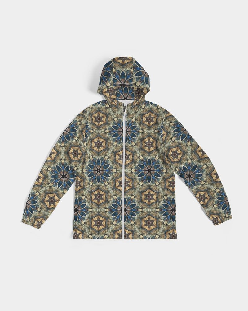 Green & Dark Blue almost star pattern. Men's All-Over Print Windbreaker