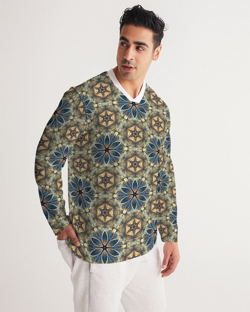 Green & Dark Blue almost star pattern. Men's All-Over Print Long Sleeve Sports Jersey