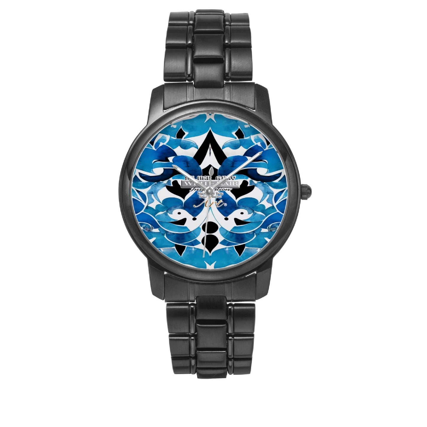 Silver grey white hair inspiration abstract pattern Folding Clasp Type Stainless Steel Quartz Watch