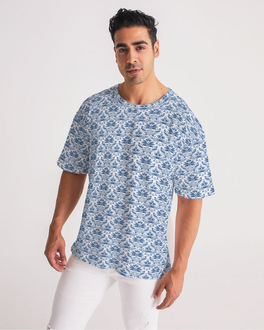 light blue Royal patten  Men's All-Over Print Premium Heavyweight Tee