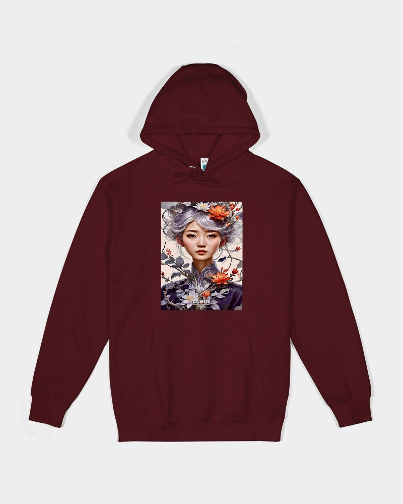 Beautiful Asian woman grey hair blossom Unisex Premium Pullover Hoodie | Lane Seven