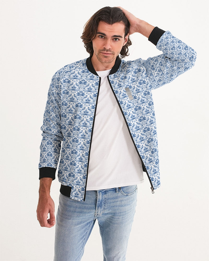 light blue Royal patten  Men's All-Over Print Bomber Jacket