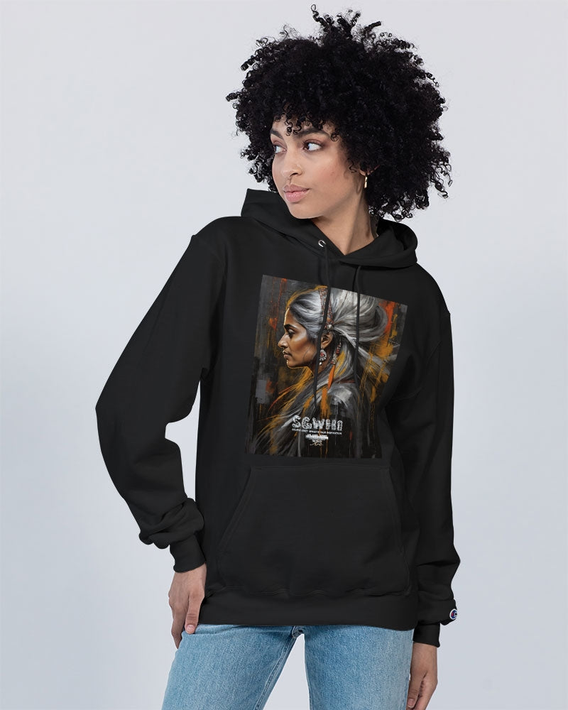 South Asian silver grey white hair sisters portrait [2] Unisex Hoodie | Champion