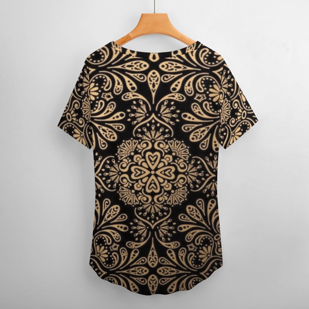 2024 New V Neck Short-sleeve Women Shirt Printed