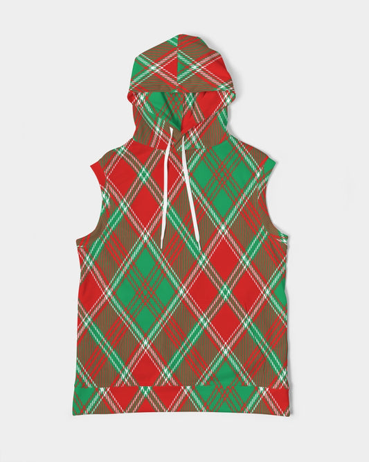 Red & Green cross pattern Men's All-Over Print Heavyweight Sleeveless Hoodie