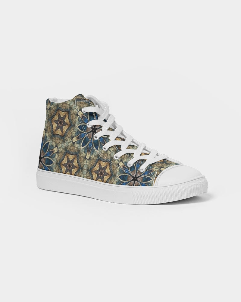 Green & Dark Blue almost star pattern. Men's Hightop Canvas Shoe