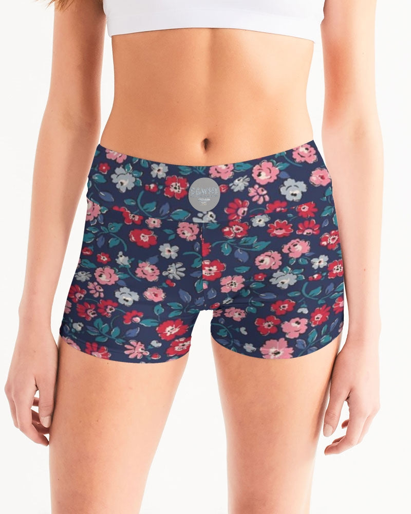 Midnight blue pretty glance.  Women's All-Over Print Mid-Rise Yoga Shorts