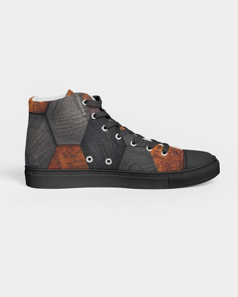 Cool stone hexagon patten 3D Men's Hightop Canvas Shoe - Black