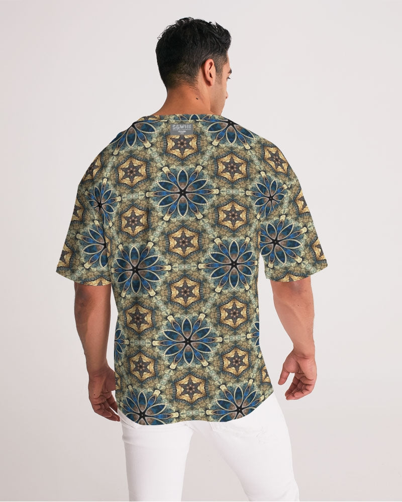 Green & Dark Blue almost star pattern. Men's All-Over Print Premium Heavyweight Tee