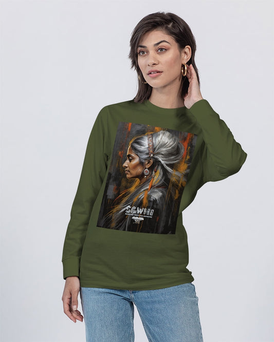 South Asian silver grey white hair sisters portrait [2] Unisex Long Sleeve Tee | Lane Seven