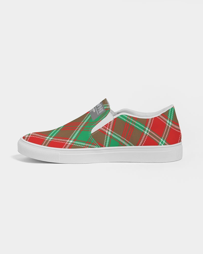 Red & Green cross pattern Men's Slip-On Canvas Shoe