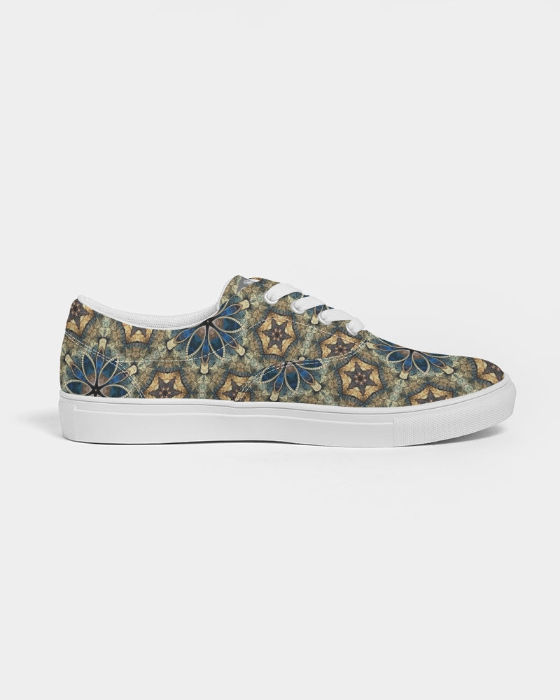 Green & Dark Blue almost star pattern. Men's Lace Up Canvas Shoe