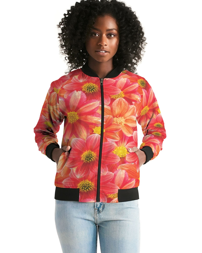 Beautiful blood orange flower design Women's All-Over Print Bomber Jacket