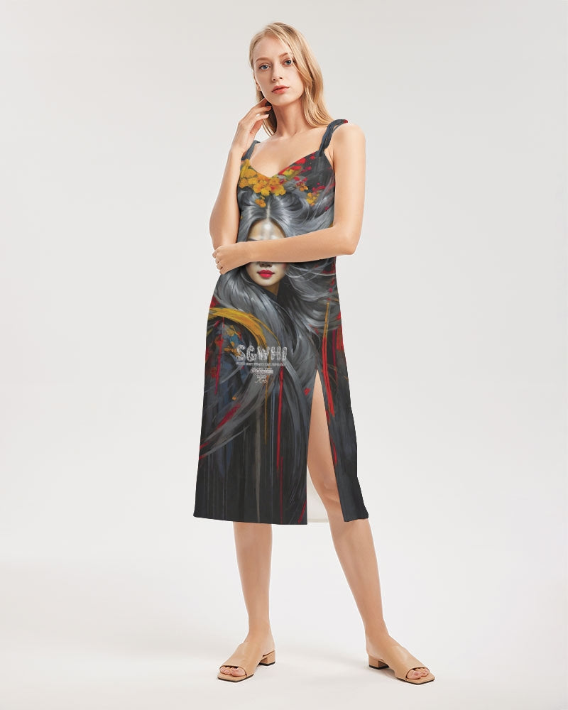 Asian collection [Part 1] Women's All-Over Print Tie Strap Split Dress