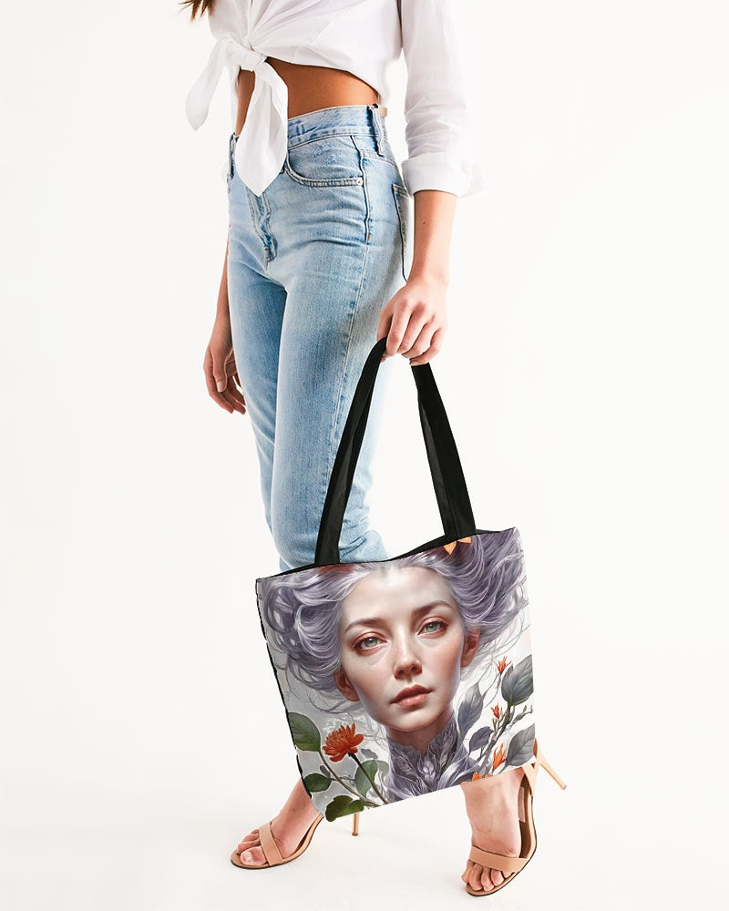 Beautiful white sister grey hair blossom Canvas Zip Tote