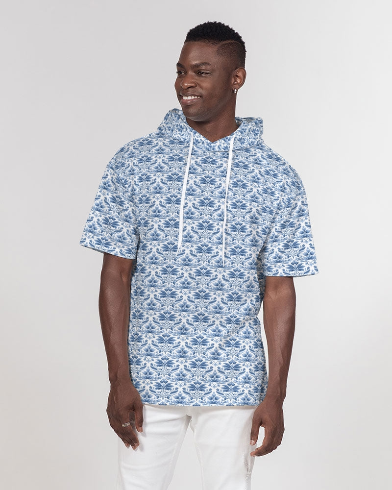 light blue Royal patten  Men's All-Over Print Premium Heavyweight Short Sleeve Hoodie