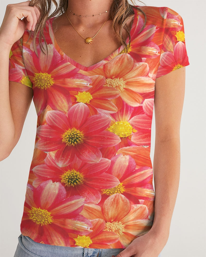 Beautiful blood orange flower design Women's All-Over Print V-Neck Tee