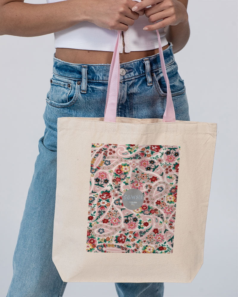 Pink abstract Pretty Sisters Canvas Tote with Contrast-Color Handles | Q-Tees