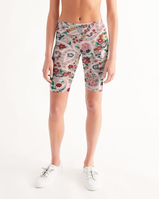 Pink abstract Pretty Sisters Women's All-Over Print Mid-Rise Bike Shorts