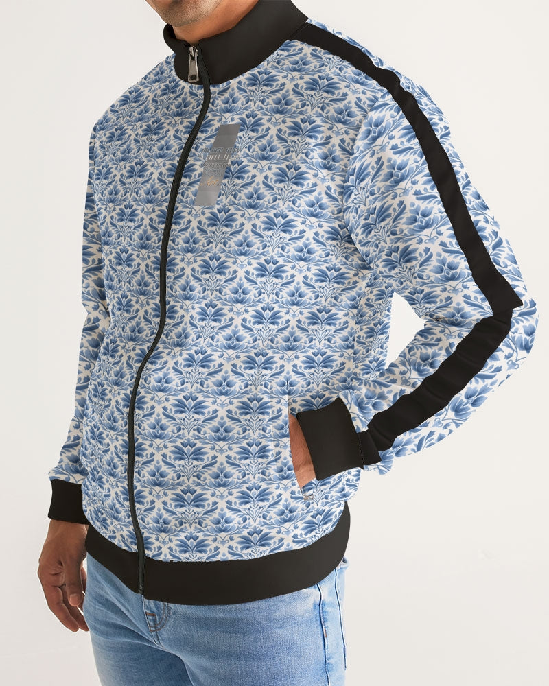 light blue Royal patten  Men's All-Over Print Stripe Sleeve Track Jacket